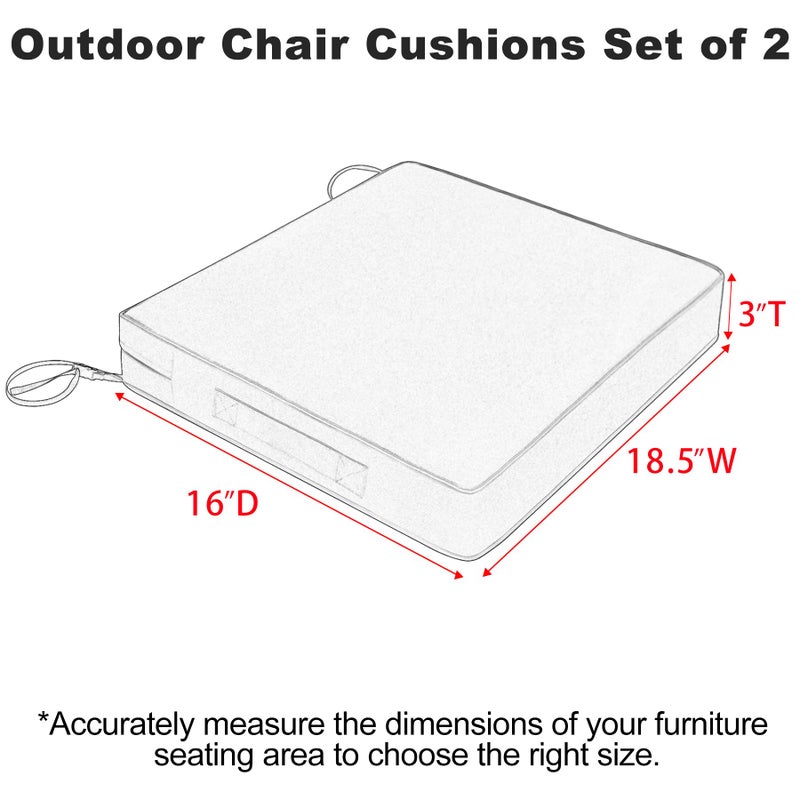 Favoyard Patio Chair Cushions 18.5 x 16 x 3 Inch Waterproof Outdoor Seat Cushions for Patio Furniture 3-Year Color Fastness Garden Sofa Couch Pads with Handle & Adjustable Straps Set of 2, Blue - Image 2